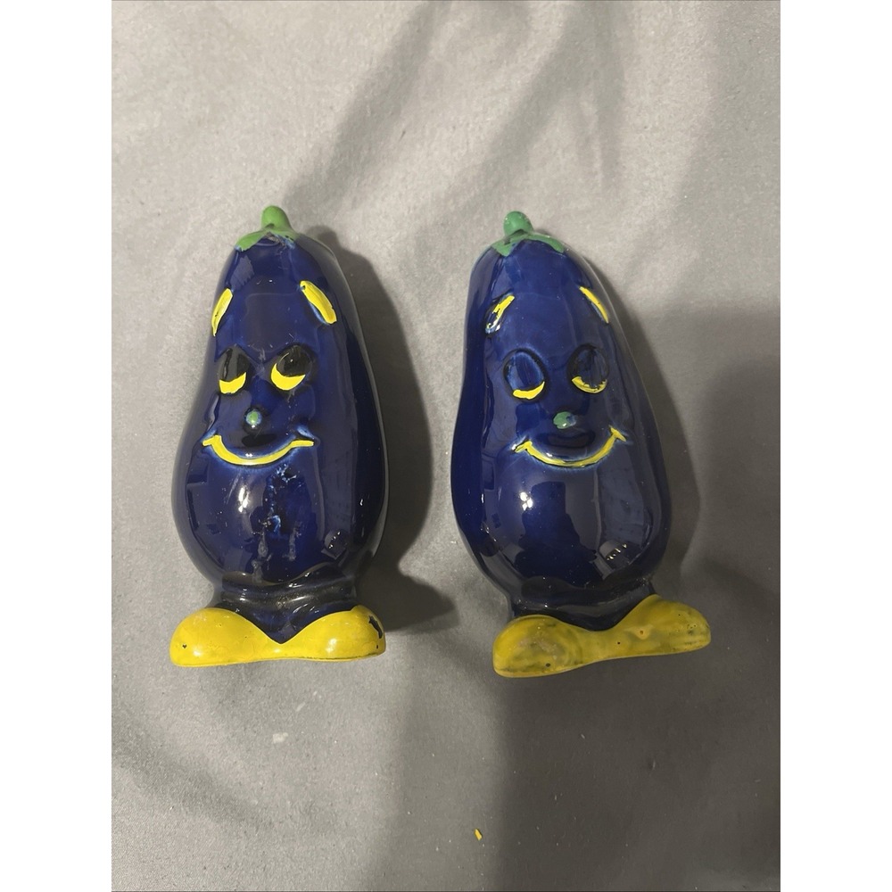 Vintage Eggplant Anthropomorphic Japan Salt And Pepper Shaker Set